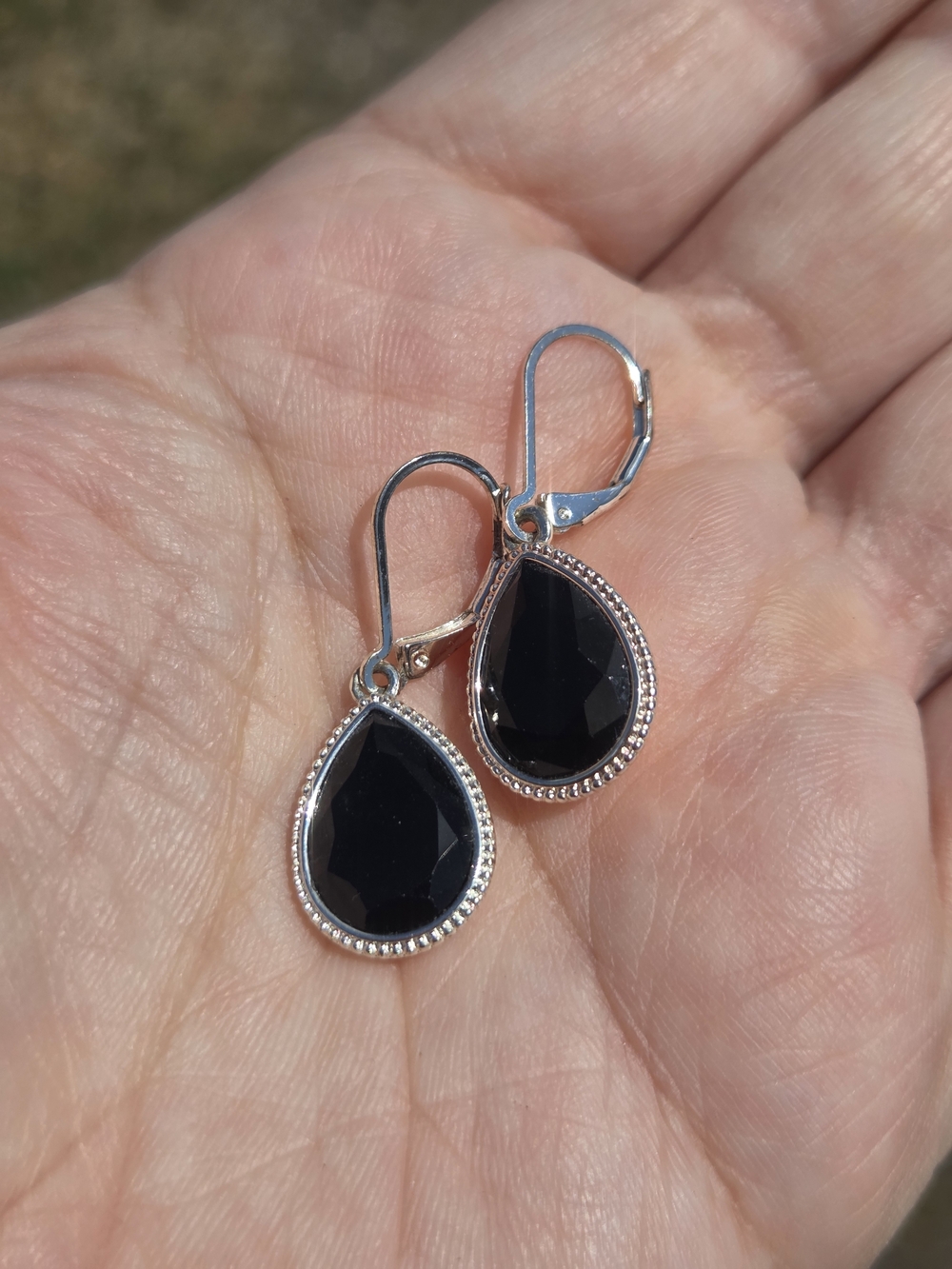 Nine West Black Teardrop Dangle Earrings with Silver-Tone Trim
